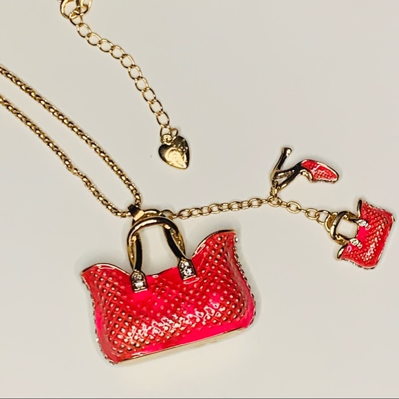 Betsey Johnson Jewelry - 👠🆕 Betsey Johnson Style - Red Enamel Crystal Handbag with Charms